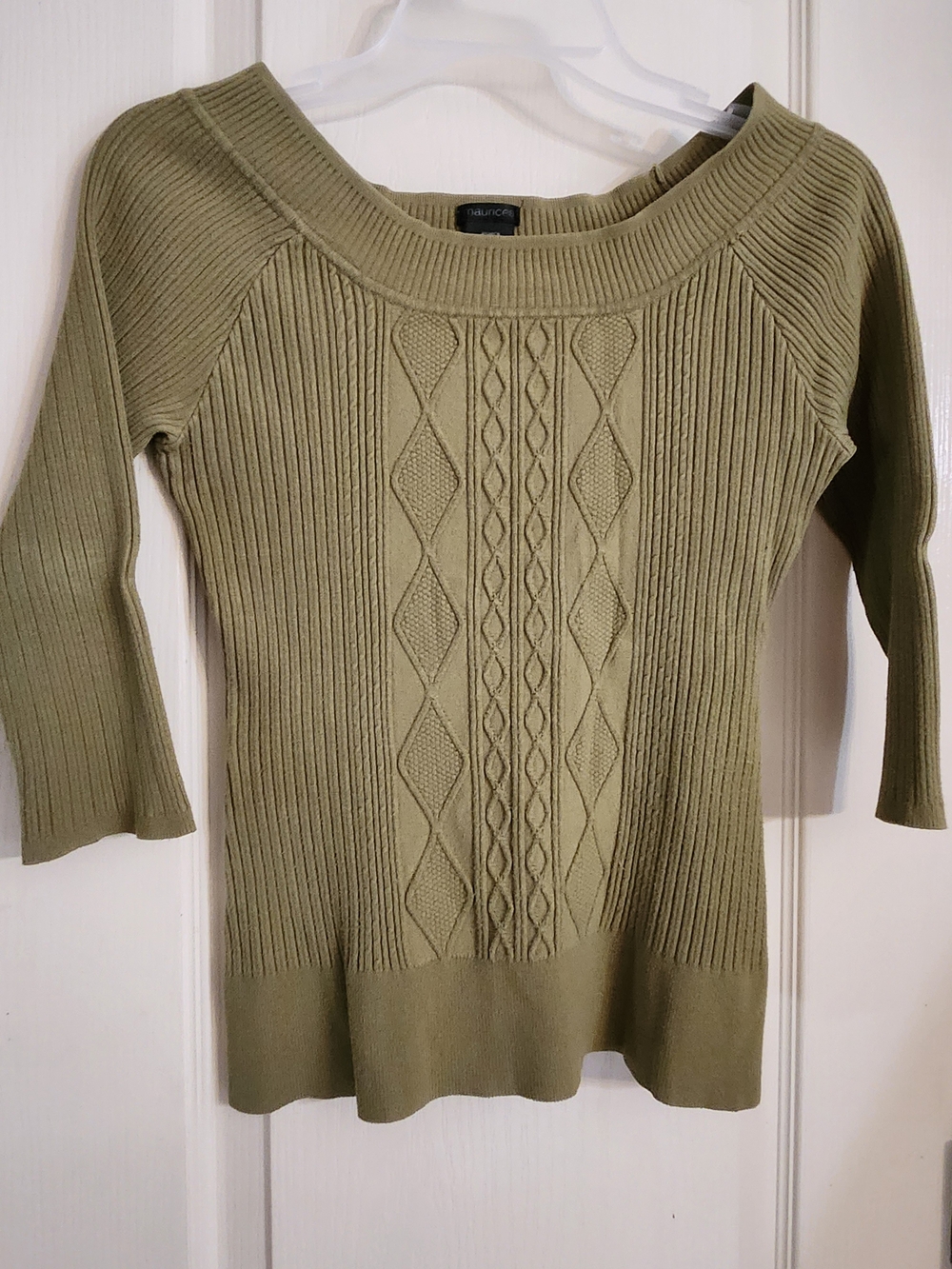 Maurices Olive Off-Shoulder Ribbed Cable-Knit Sweater